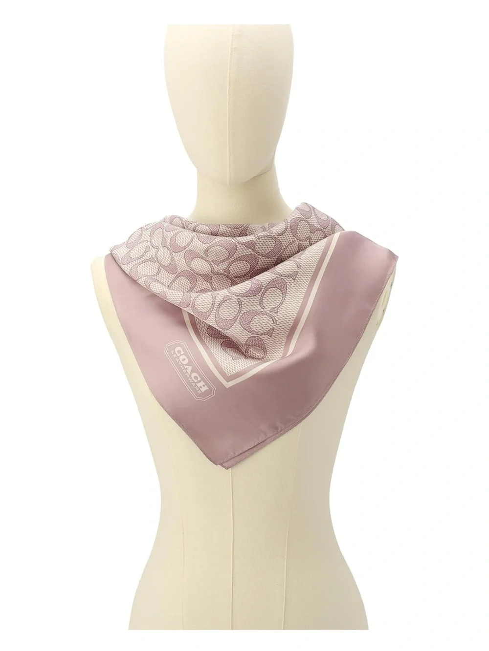 New Coach Pink & Cream Printed Signature Silk Bandana Scarf